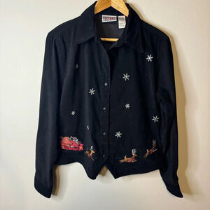 Vintage‎ Bill Blass Christmas Velvet Embroidered shirt jacket womens medium